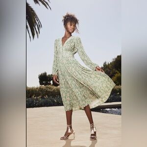 Lulu's Green and Pink Floral Midi Dress